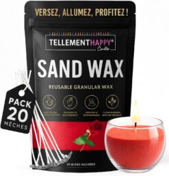 TellementHappy | Cire Bougie en Sable Parfum Rose 1Kg + 20 Mèches | Sand Wax Écologique & Réutilisable | Fabrication Bougies Facile | Granulés de Cire Végétale | Idéal DIY Bougie Maison