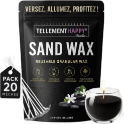 TellementHappy | Cire Bougie en Sable Parfum Musk 1Kg + 20 Mèches | Sand Wax Écologique & Réutilisable | Fabrication Bougies Facile | Granulés de Cire Végétale | Idéal DIY Bougie Maison